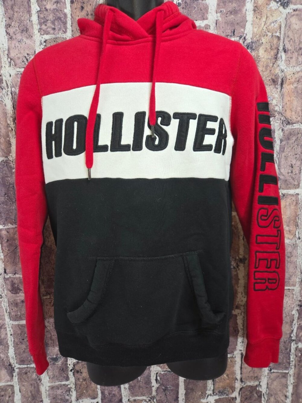 Hollister Colorblock Red Hooded Sweatshirt Medium